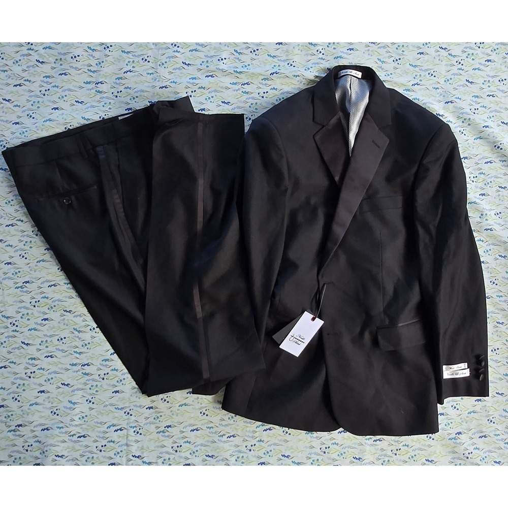 Needle & Stitch Mens Black Tuxedo Suit Set 42R Jacket 36R Pants Wool Blend NWT
